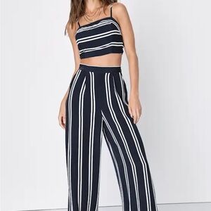 Lulu's Light Blue and White Striped Pant and Crop Set